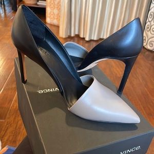Vince Cosette d’orsay two color taupe and black leather pumps size 9 Never Worn!